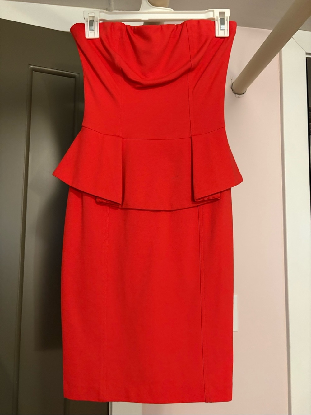 Yoana Baraschi Strapless Red Peplum Sheath Dress